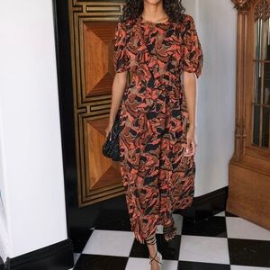 Cleobella Women’s NWOT Paige Midi Dress Canyon Ruffle Chiffon High Neck Medium